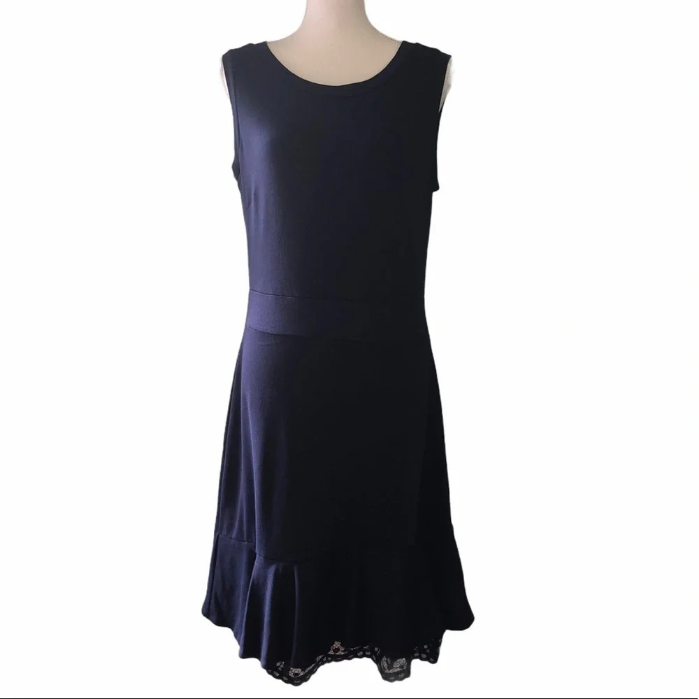 Signature COLLECTION Sz L Navy Blue Career Dress